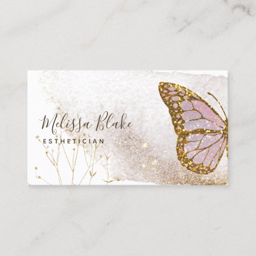 watercolor pink butterfly business card