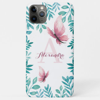 Watercolor pink butterfly customizable name iPhone 11 pro max case