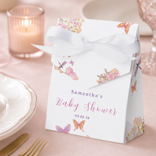 Watercolor Pink butterfly Floral Baby Shower Favor Boxes