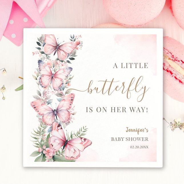  Watercolor Pink Butterfly Girl Baby Shower  Napkins (Creator Uploaded)