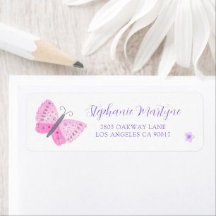 Watercolor Pink Butterfly Script Font Label