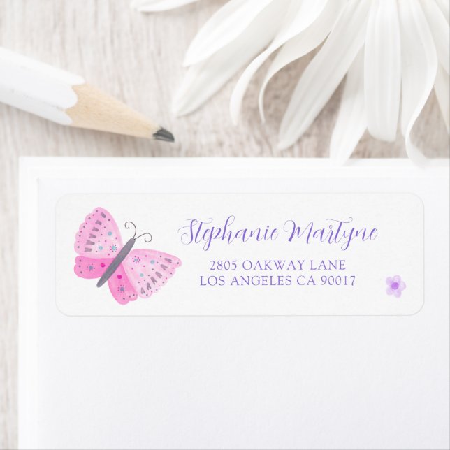 Watercolor Pink Butterfly Script Font Label (Insitu)