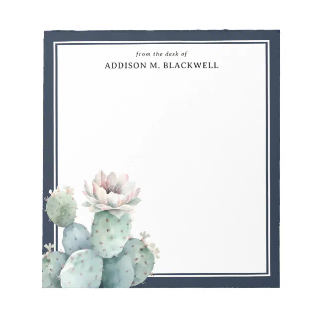 Watercolor Pink Cactus Flower From The Desk Of Notepad | Zazzle
