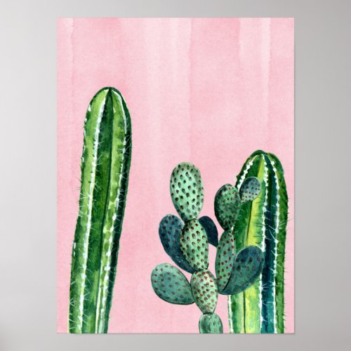 Watercolor Pink Cactus Southwest Poster