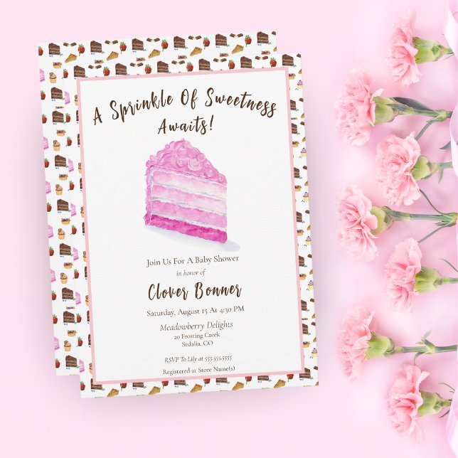 Watercolor Pink Cake & Desserts Baby Shower  Invitation (A lovely watercolor of festive sweets as a Baby Shower!)