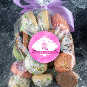 Watercolor Pink Cake Elegant Baked With Love Classic Round Sticker