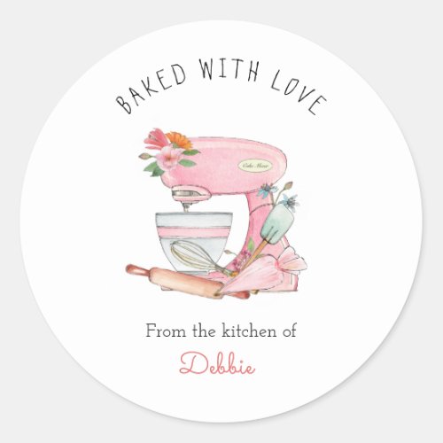 Watercolor pink Cake mixer Classic Round Sticker