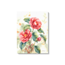 Watercolor Pink Camellia Floral Canvas Print 