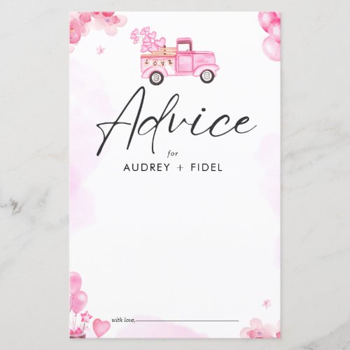 Watercolor Pink Car Valentines Baby Shower Advice