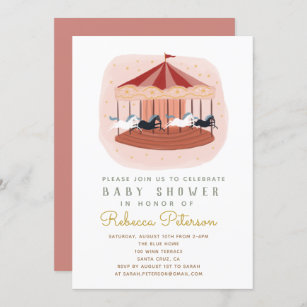 Watercolor pink Carousel Baby Shower Invitation
