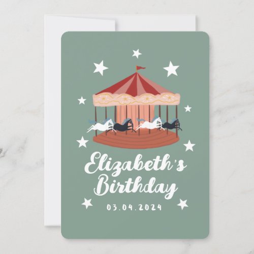 Watercolor pink Carousel Birthday Invitation