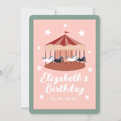 Watercolor pink Carousel Birthday Invitation