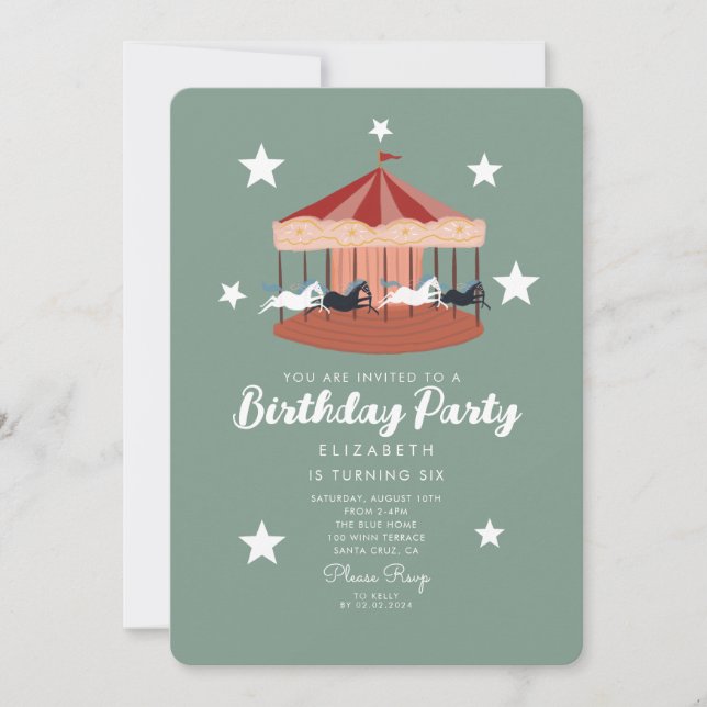 Watercolor pink Carousel Birthday Invitation (Front)
