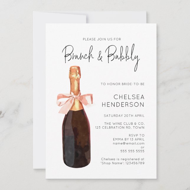 Watercolor Pink Champagne Brunch & Bubbly Shower Invitation (Front)
