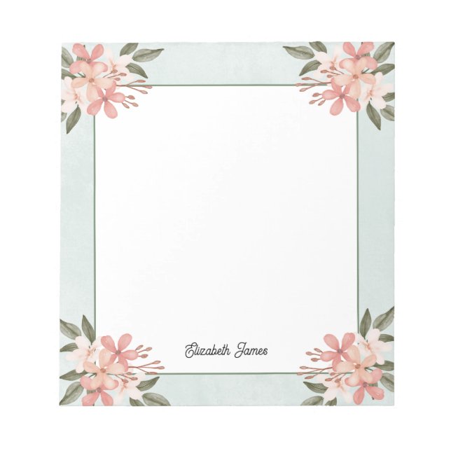 Watercolor Pink Cheery Botanical Personalized Notepad (Front)