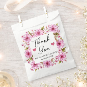 Watercolor Pink Cherry Blossom Bridal Shower Favor Bag