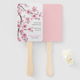 Watercolor Pink Cherry Blossom Floral Wedding Hand Fan