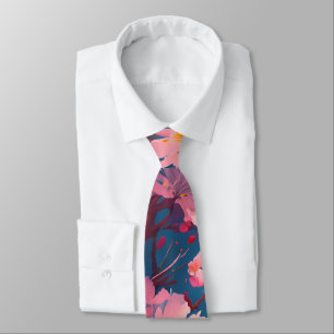 Watercolor Pink Cherry Blossom Flower Pattern Neck Tie