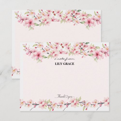 Watercolor Pink Cherry Blossom Thank You Note Card
