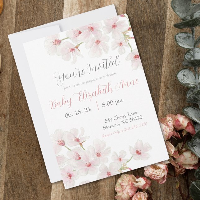 Watercolor Pink Cherry Blossoms Baby Shower Invitation (Creator Uploaded)