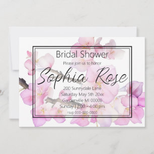Watercolor pink cherry blossoms Bridal shower Invitation