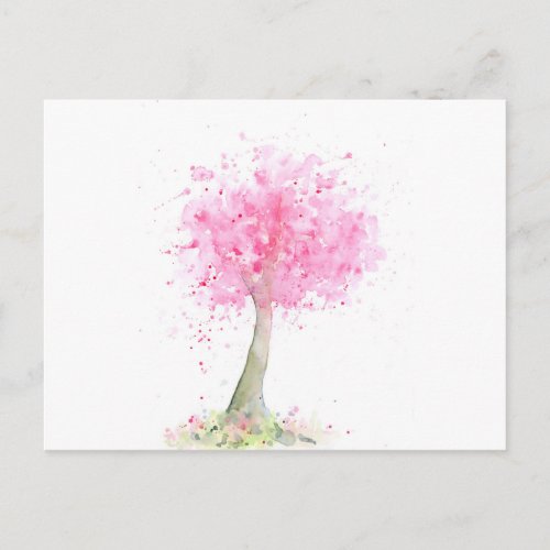 Watercolor Pink Cherry Tree Postcard