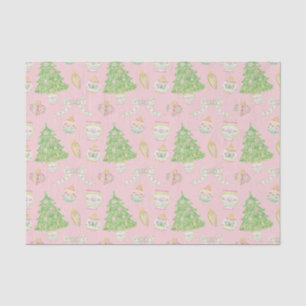Watercolor Pink Chinoiserie Baubles Christmas Tree Tissue Paper