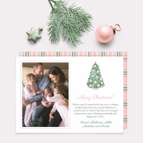Watercolor Pink Chinoiserie Merry Christmas Photo Holiday Card