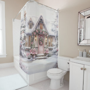 Watercolor Pink Christmas Art Shower Curtain