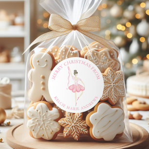 Watercolor Pink Christmas Ballerina Gift Classic Round Sticker