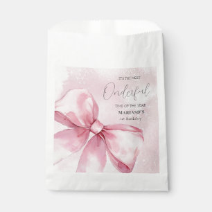 watercolor Pink Christmas  Bow 1st birthday  Favor Bag