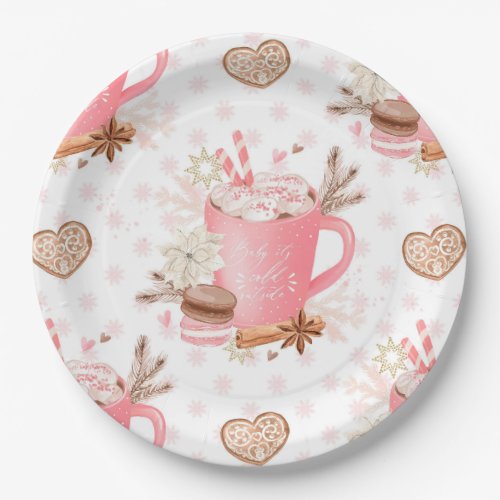 Watercolor Pink Christmas Cookies and Cocoa Paper Plates