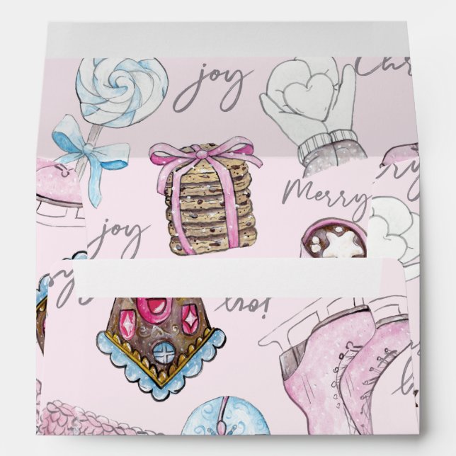 Watercolor Pink Christmas design Envelope (Back (Bottom))