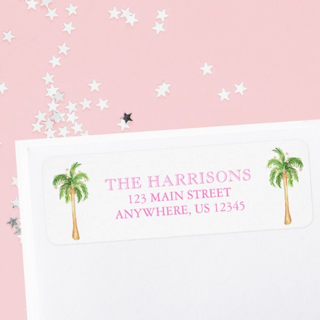 Watercolor Pink Christmas Palm Trees Address Label (Creator Uploaded)