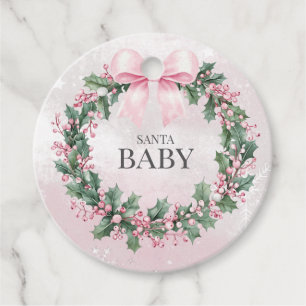 watercolor Pink Christmas Santa 1st birthday  Favor Tags