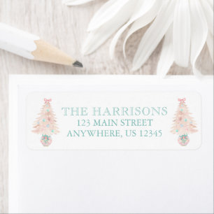 Watercolor Pink Christmas Tree Address Label