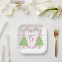 Watercolor Pink Christmas Tree Monogram Crest