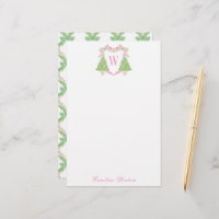 Watercolor Pink Christmas Tree Monogram Crest