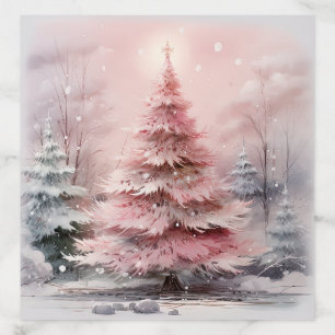 Watercolor Pink Christmas Tree Scene Envelope Liner