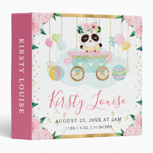 Watercolor Pink Circus Panda Floral Birth Stats 3 Ring Binder