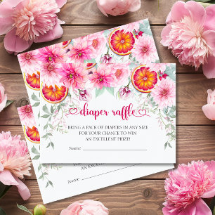 Watercolor Pink & Citrus Diaper Raffle Baby Shower Enclosure Card