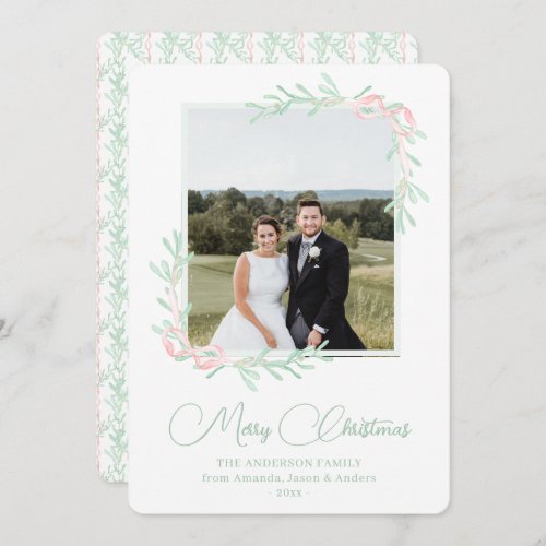 Watercolor Pink Classic Southern Photo Christmas Holiday Card