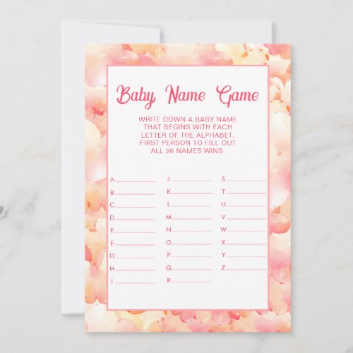 Watercolor Pink Clouds Cute Baby Shower Name Game Invitation