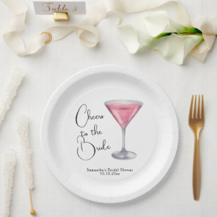 Watercolor Pink Cocktail Bridal Shower Paper Plates