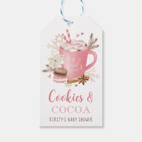 Watercolor Pink Cookies and Cocoa Girl Baby Shower Gift Tags