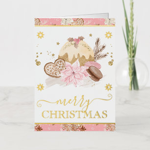 Watercolor Pink Cookies and Hot Cocoa Christmas Foil Holiday Card
