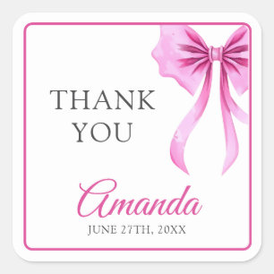 Watercolor Pink Coquette Bow Sweet 16 Birthday Square Sticker