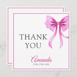 Watercolor Pink Coquette Bow Sweet 16 Birthday Thank You Card