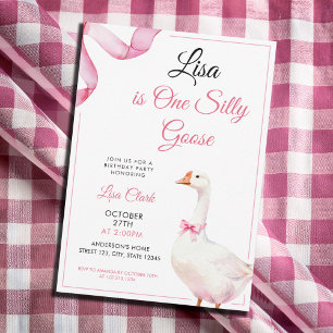 Watercolor Pink Coquette Silly Goose 1st Birthday Invitation