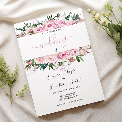 Watercolor pink coral peony  floral wedding invitation